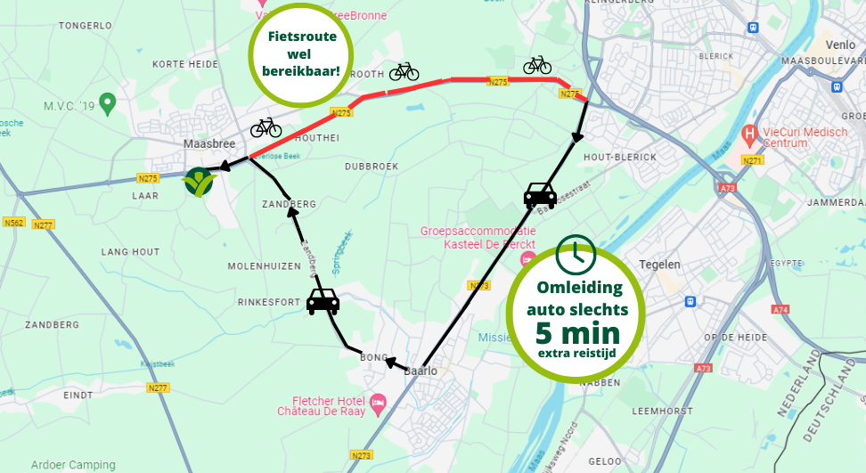 Omleidingsroute naar GroenRijk Maasbree i.v.m. werkzaamheden N275 Provincialeweg